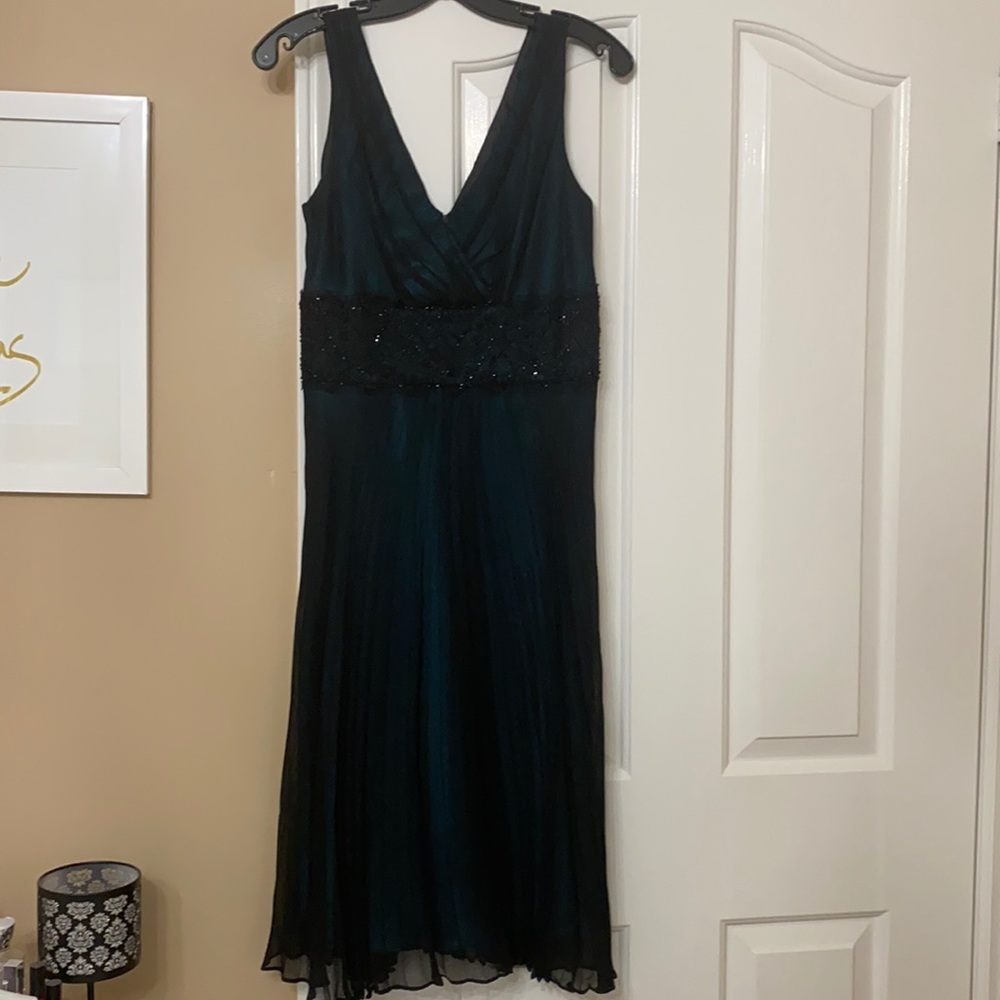 Jones New York Dress Turquoise with black overlay (Size 6)